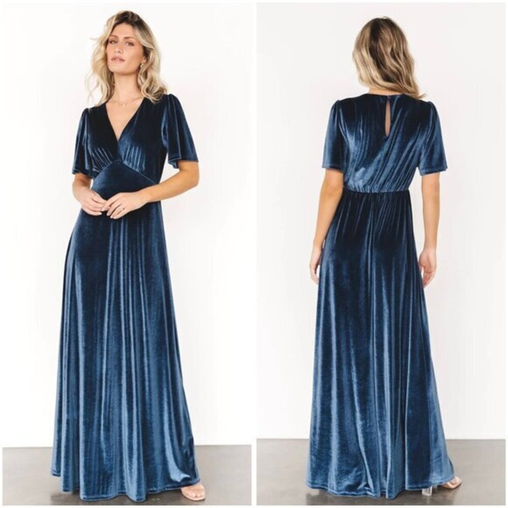 Baltic Born Vivian Velvet Maxi Dress in Blue Size S NWOT